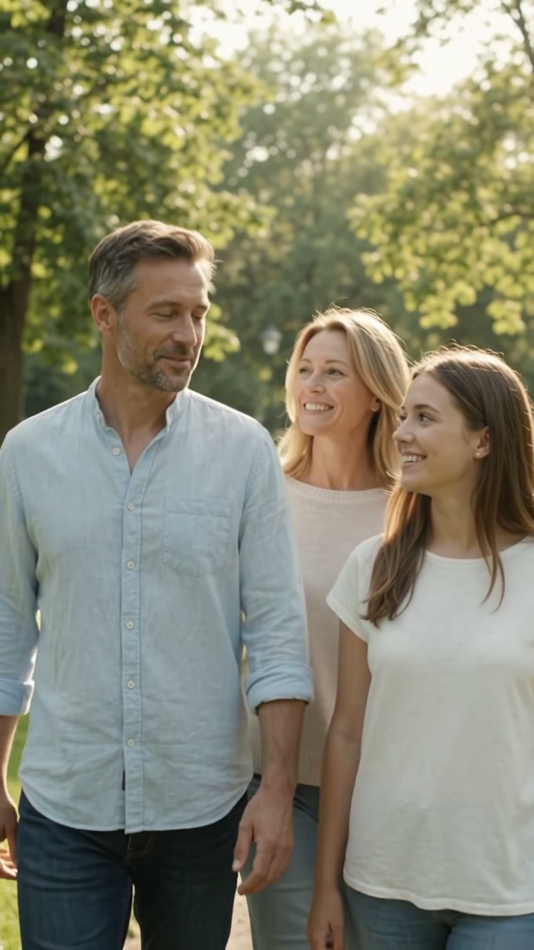 A family enjoying a walk together outdoors, from the Be Human campaign.