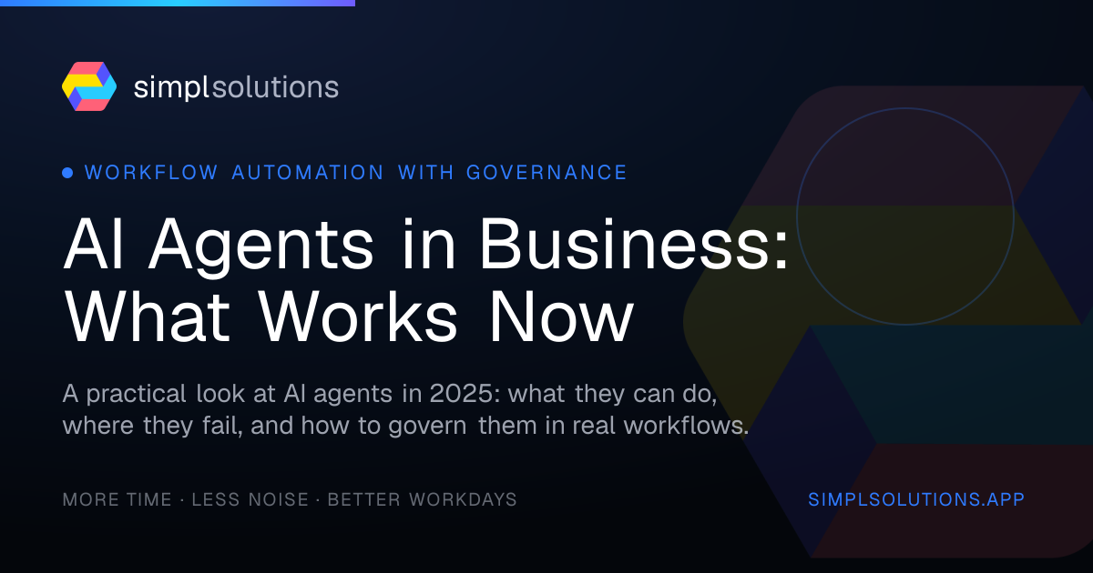 AI Agents in Business: What Works Now - SimplSolutions graphic