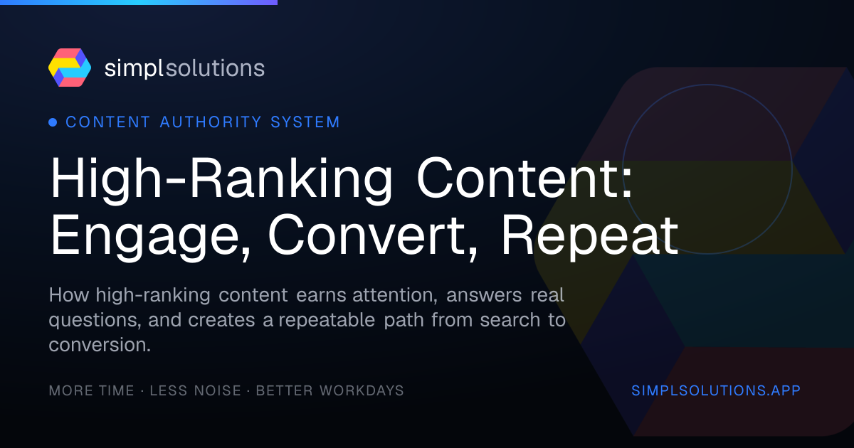 High-Ranking Content: Engage, Convert, Repeat - SimplSolutions graphic