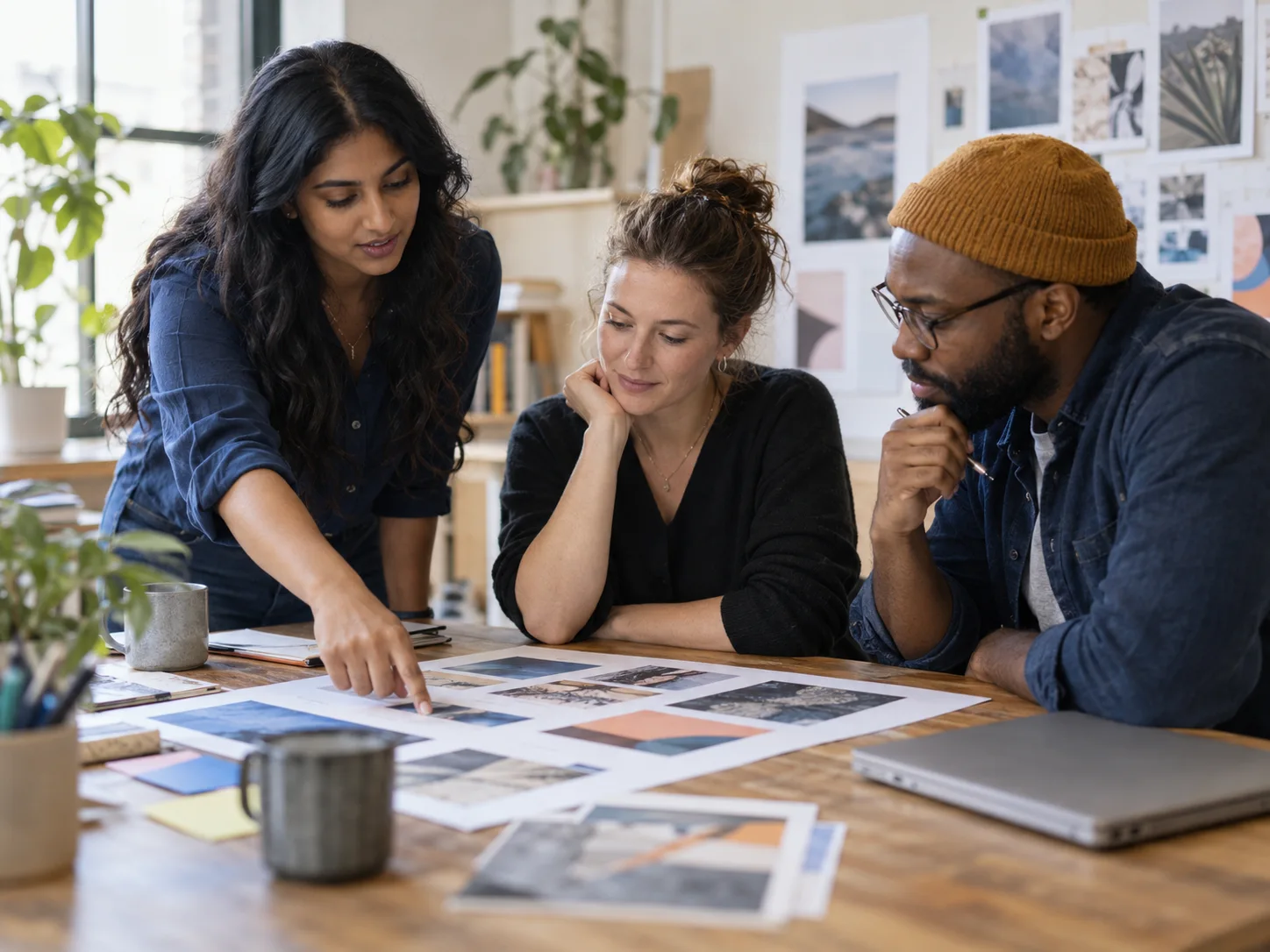 A marketing team reviewing campaign material