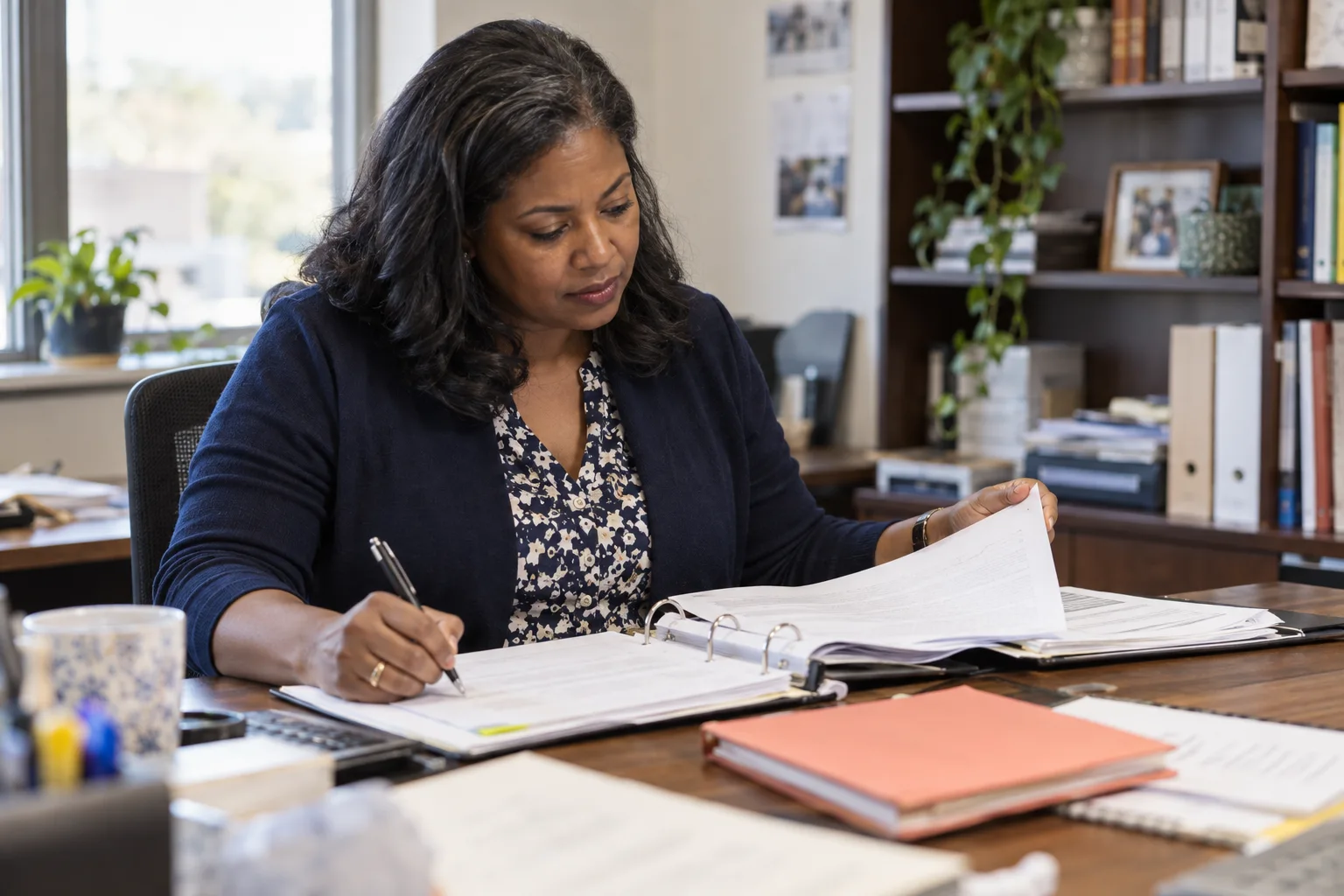 An operations manager reviewing approved source material
