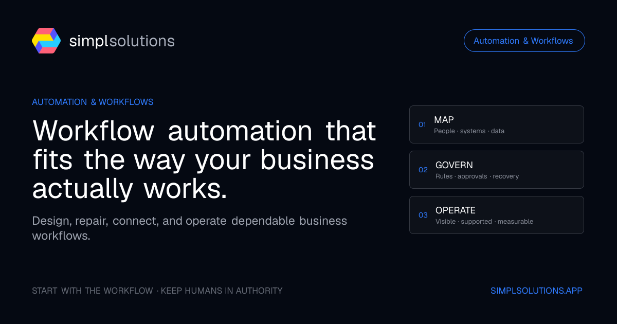 Workflow automation services: map the business process, govern approvals and recovery, and operate for measurable outcomes
